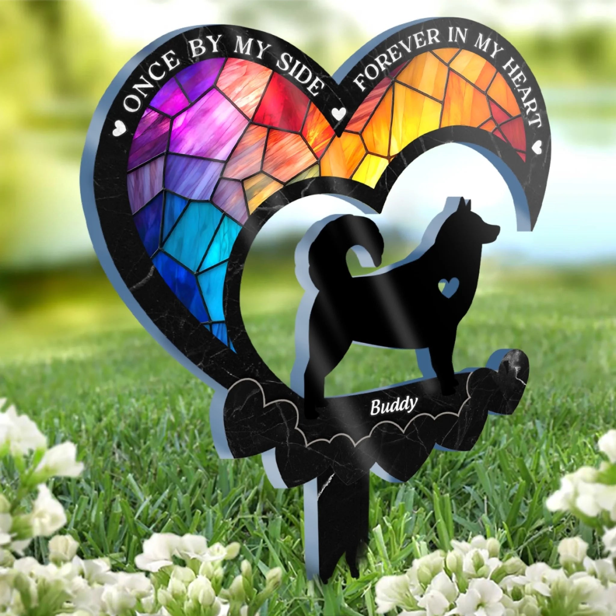 Heaven Gained A Furry Angel - Memorial Personalized Custom Stain Glass Style Acrylic Garden Stake - Sympathy Gift For Pet Owners, Pet Lovers