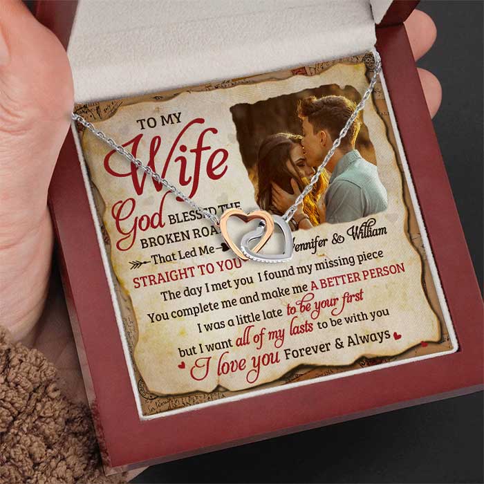 I Love You Forever & Always - Upload Image, Gift For Couples - Personalized Interlocking Hearts Necklace