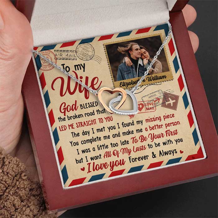 You're My Missing Piece - Upload Image, Gift For Couples - Personalized Interlocking Hearts Necklace