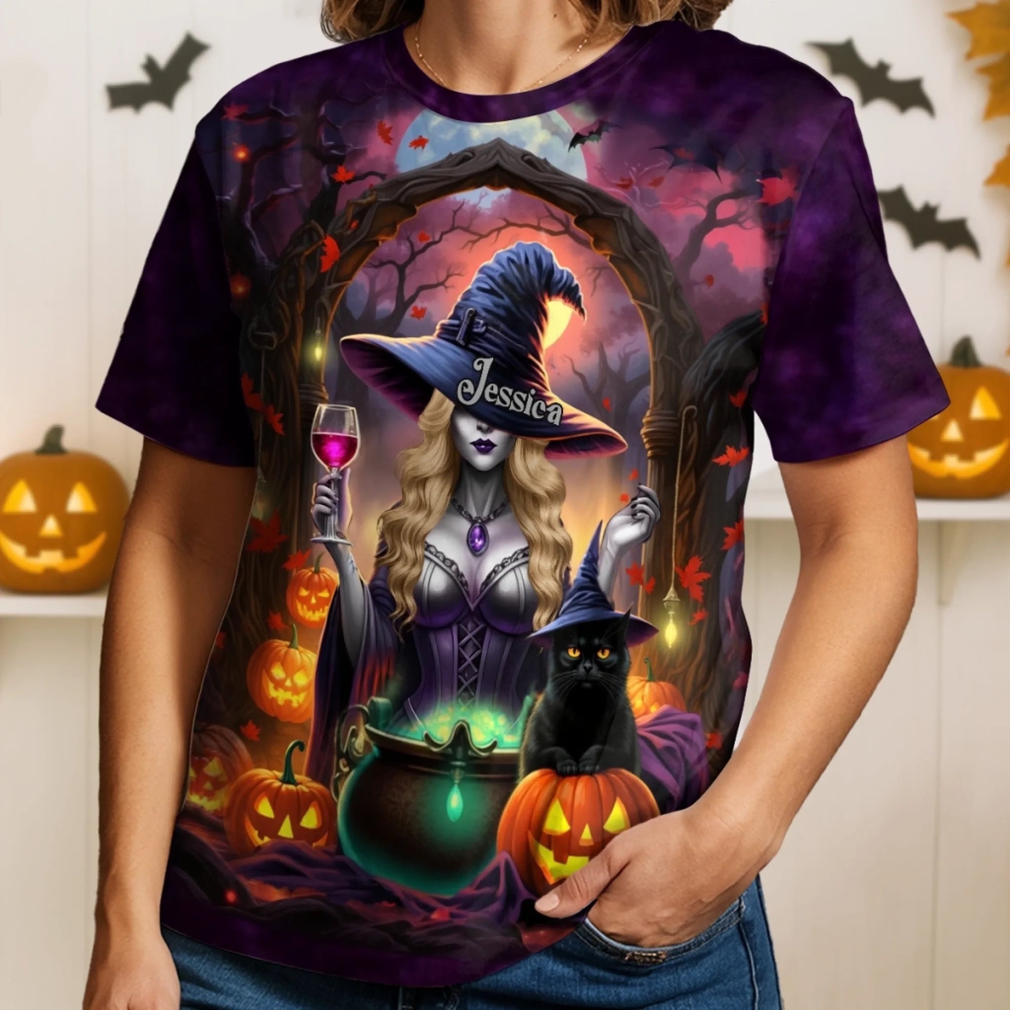 Custom Unisex T-shirt - Personalized Halloween Witchy Gifts For Besties, Sisters, BFF, Family, Yourself - Living Free With A Spellbound Heart