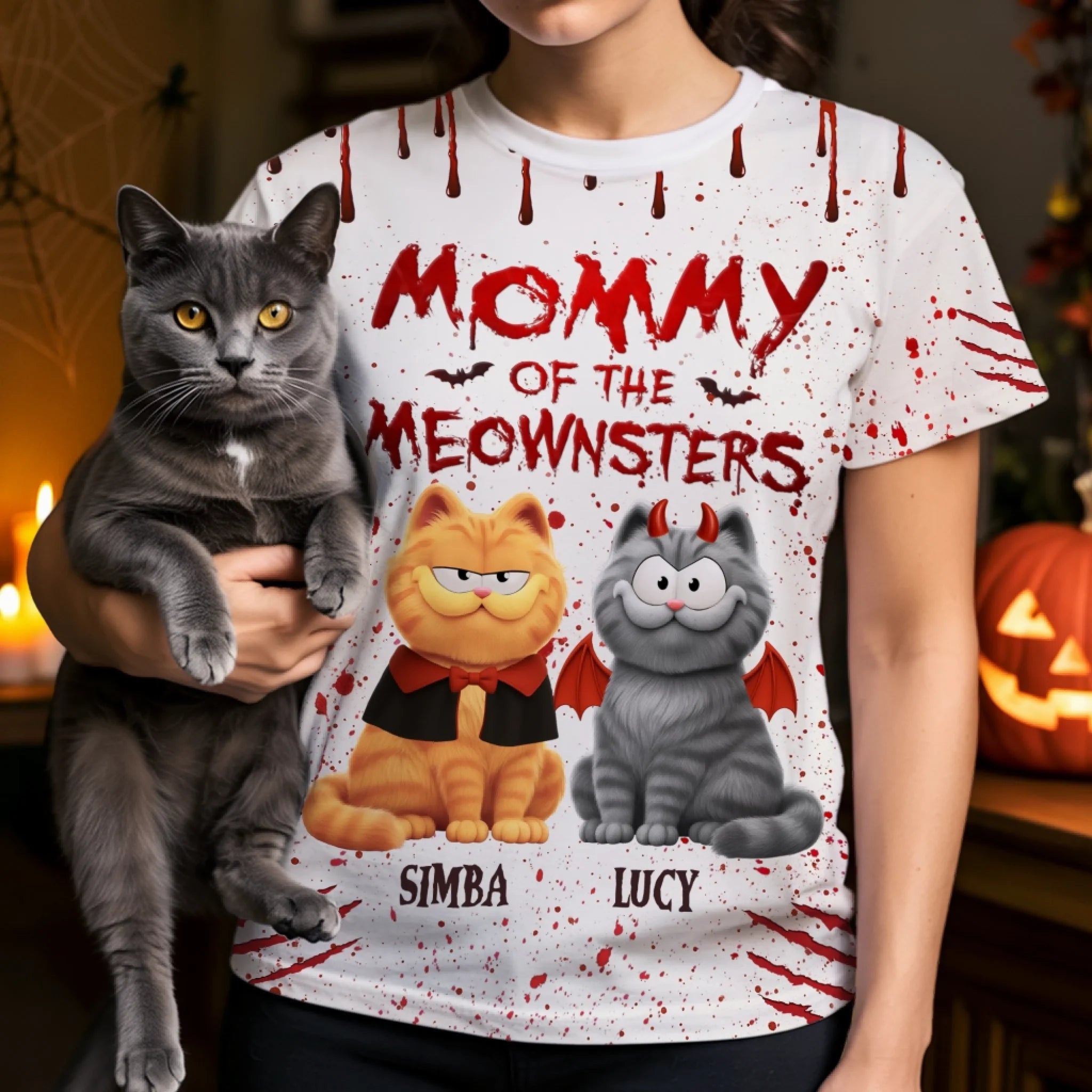 Custom Unisex T-shirt - Personalized Halloween Birthday Gifts For Cat Lovers, Cat Mom And Dad - Living That Meownster Mom Life