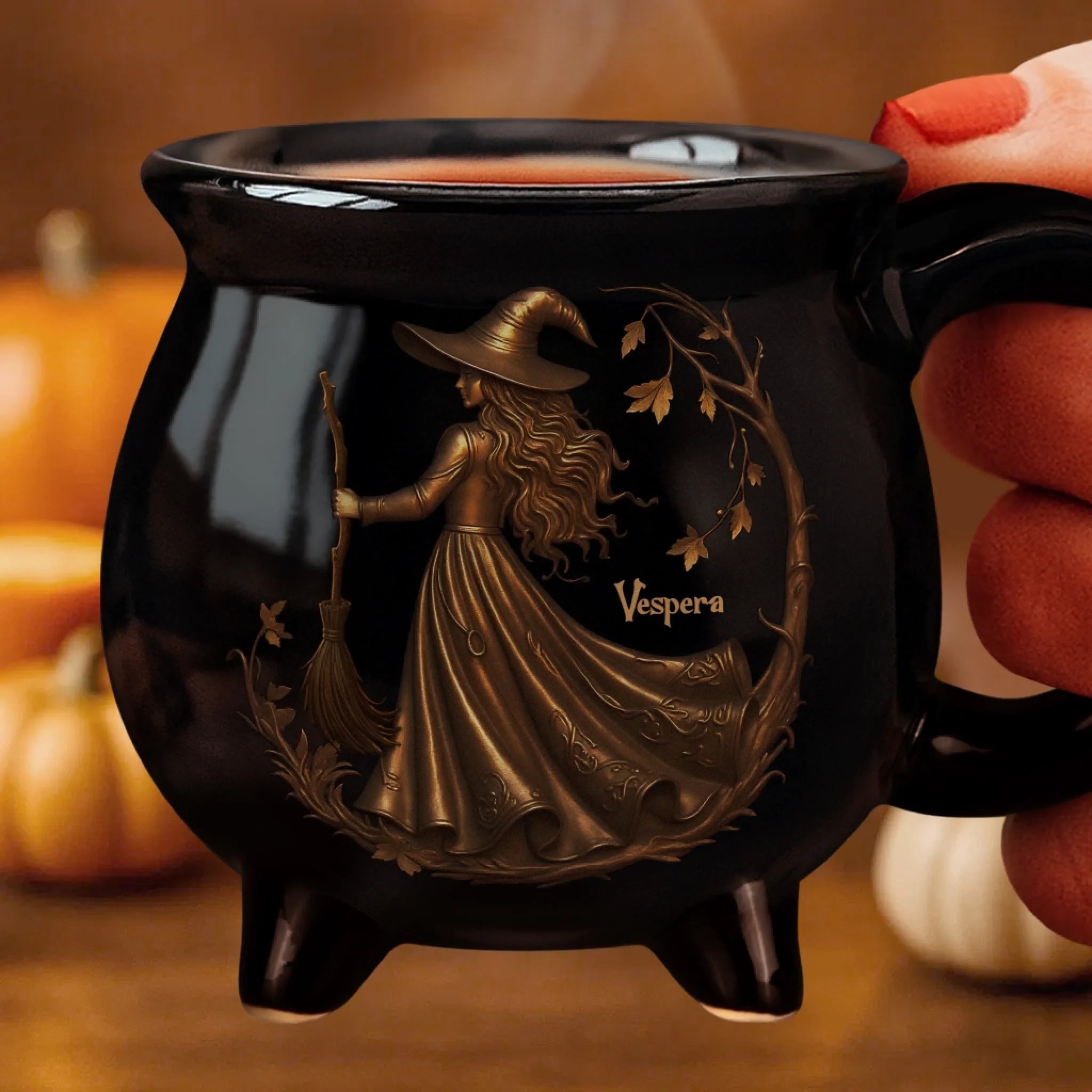 Custom 12oz Ceramic Cauldron Coffee Mug - Personalized Halloween Witchy Gifts For Besties, Sisters, BFF, Family, Yourself - Midnight Magic