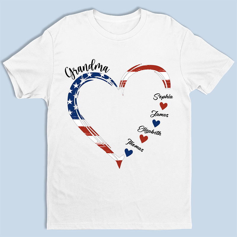 Custom American Flag Unisex T-shirt, Hoodie - Personalized 4th Of July Gifts For Mom, Grandma - A Garden Of Love Grows In A Grandma's Heart