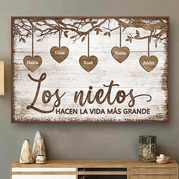 Los Nietos Hacen La Vida Más Grande - Personalized Horizontal Poster Spanish