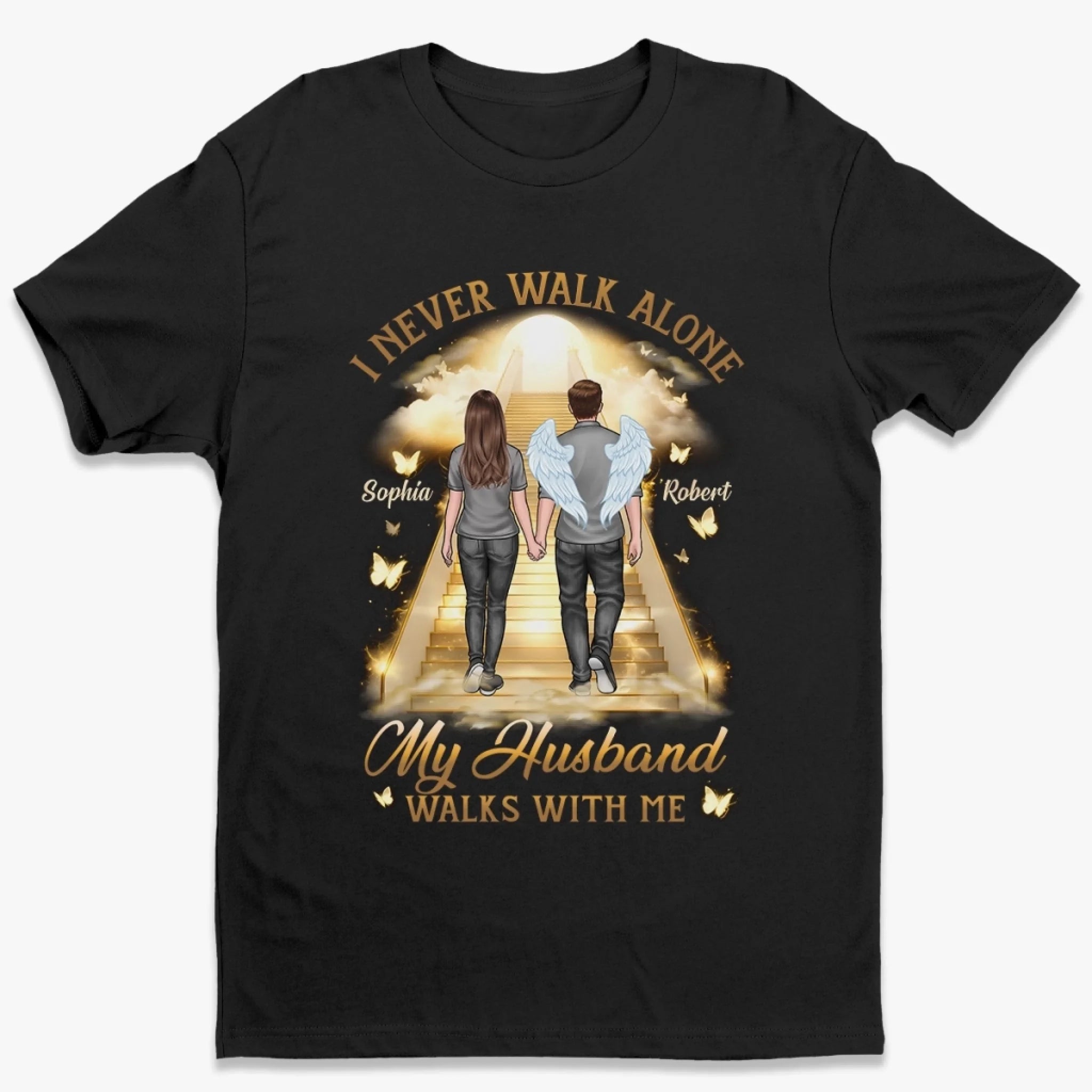 Custom Unisex T-shirt, Premium T-shirt, Hoodie - Personalized Memorial Sympathy Gifts For Loss Of Husband, Wife - His Wings Guide My Steps