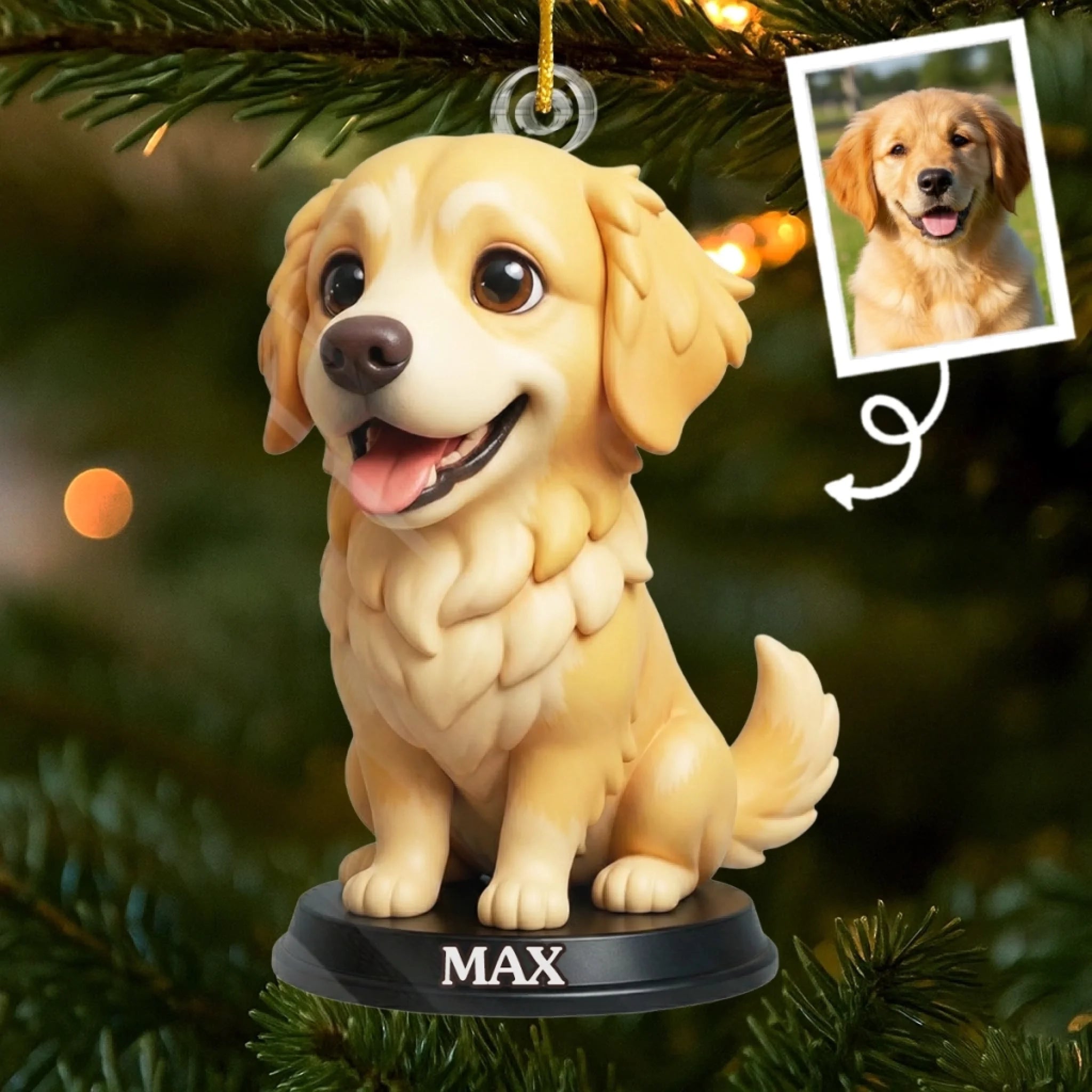 Custom Photo Golden Retriever Acrylic Ornament - Personalized Christmas Birthday Gifts For Dog Cat Lovers, Dog Dad And Mom, Cat Owners - Cuteness Overload On The Tree