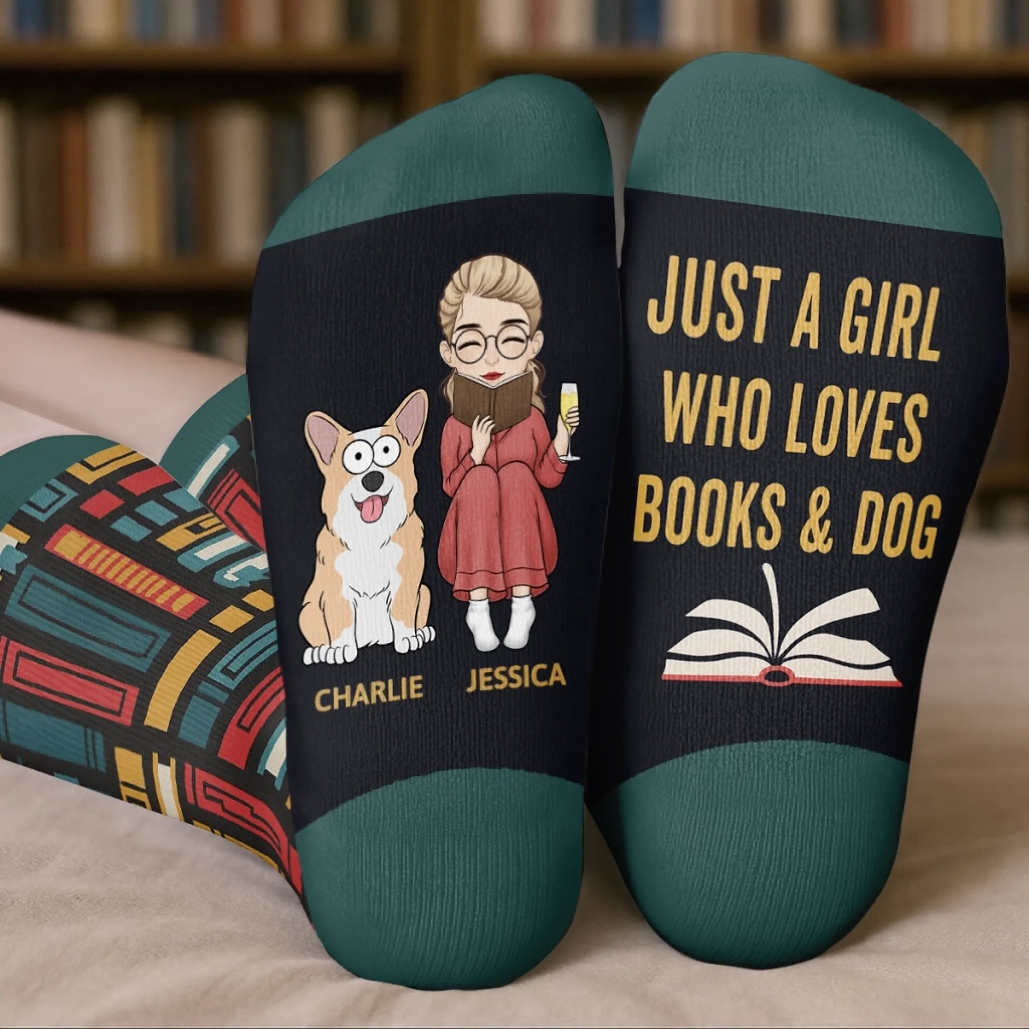Custom Crew Socks - Personalized Bookish Gifts For Book Lovers, Bookworms, Dog Dad And Mom - Literary Pup Lover