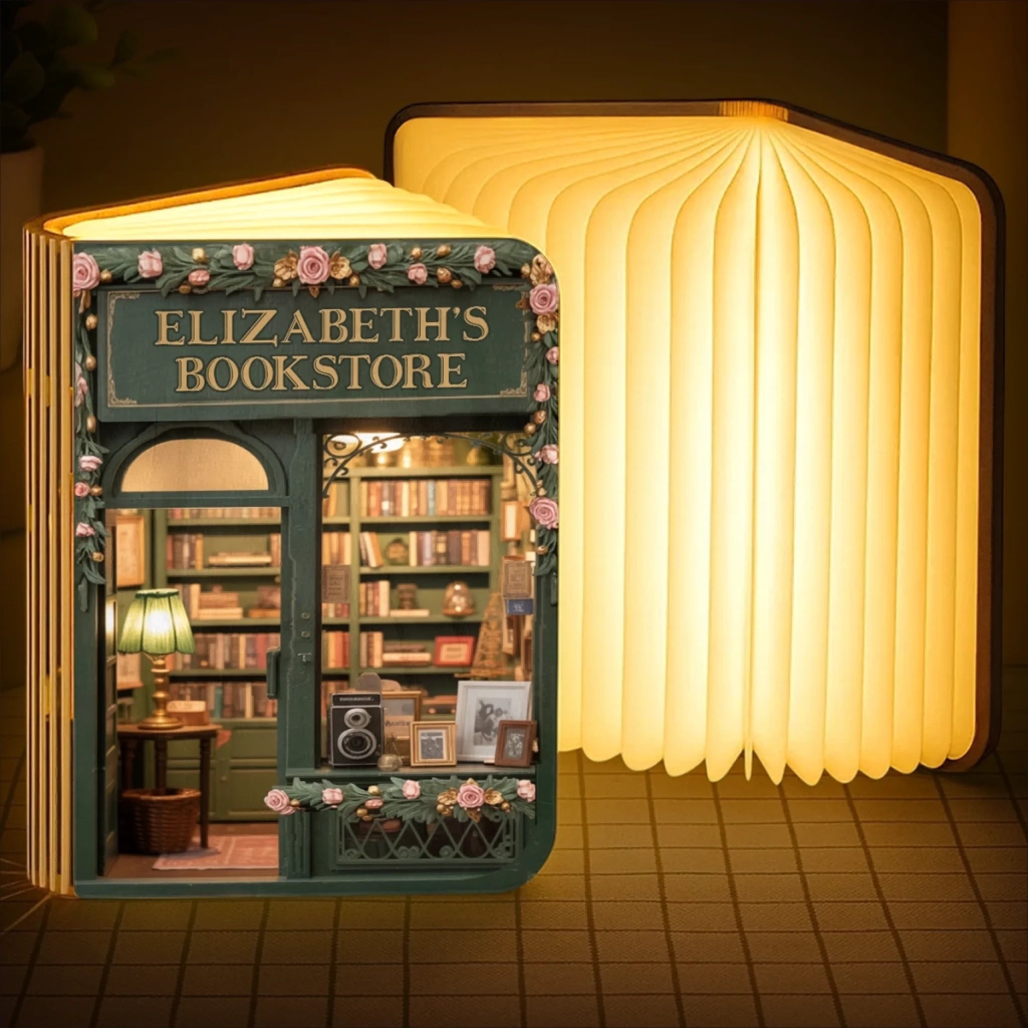 Custom Foldable LED Magic Book Lamp - Personalized Bookish Gifts For Book Lovers, Bookworms, Readers - Light Up Your Own Little Bookstore