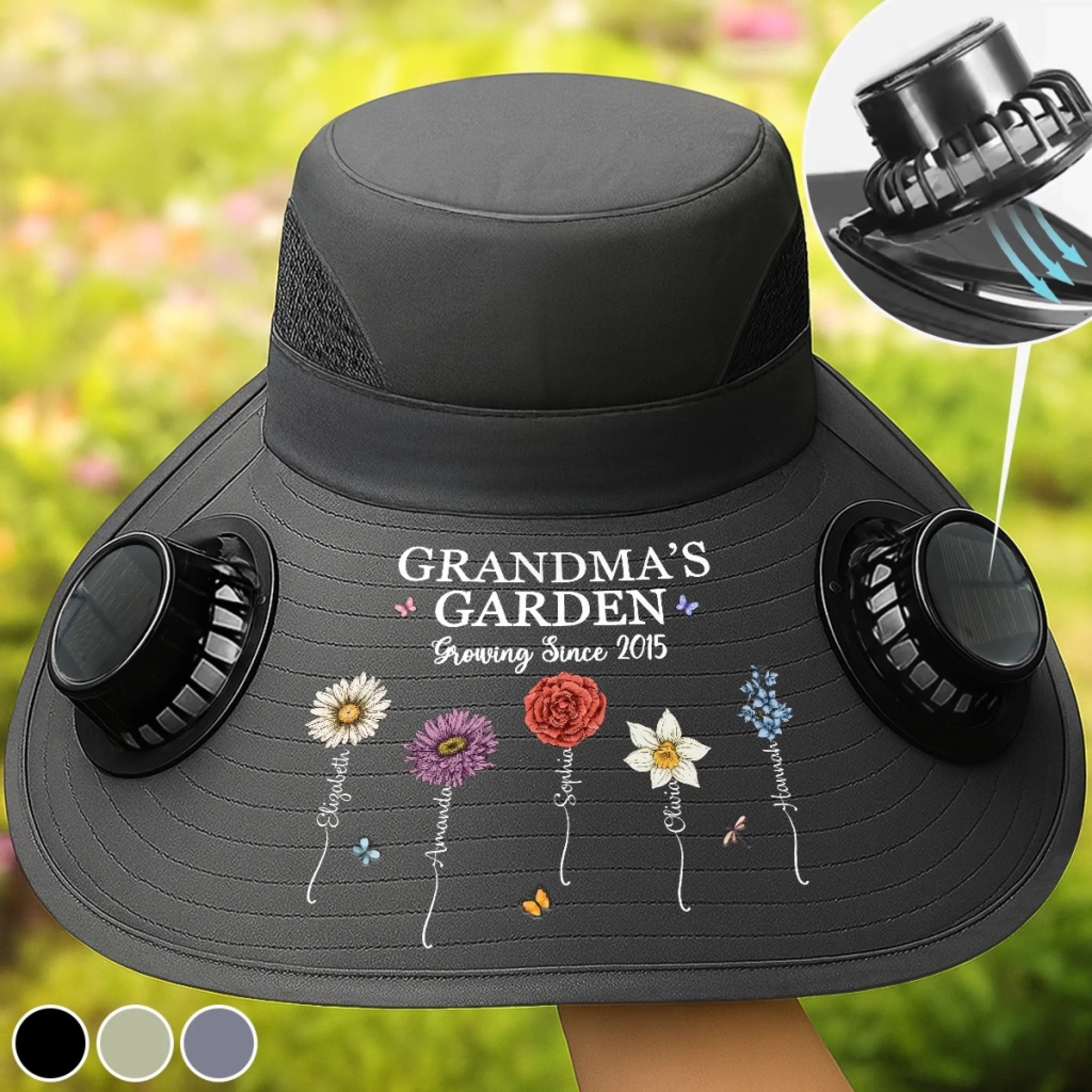 Custom Hat With Fans Solar Power - Personalized Garden Gifts For Gardeners, Mom, Grandma - Garden Of Love And Legacy