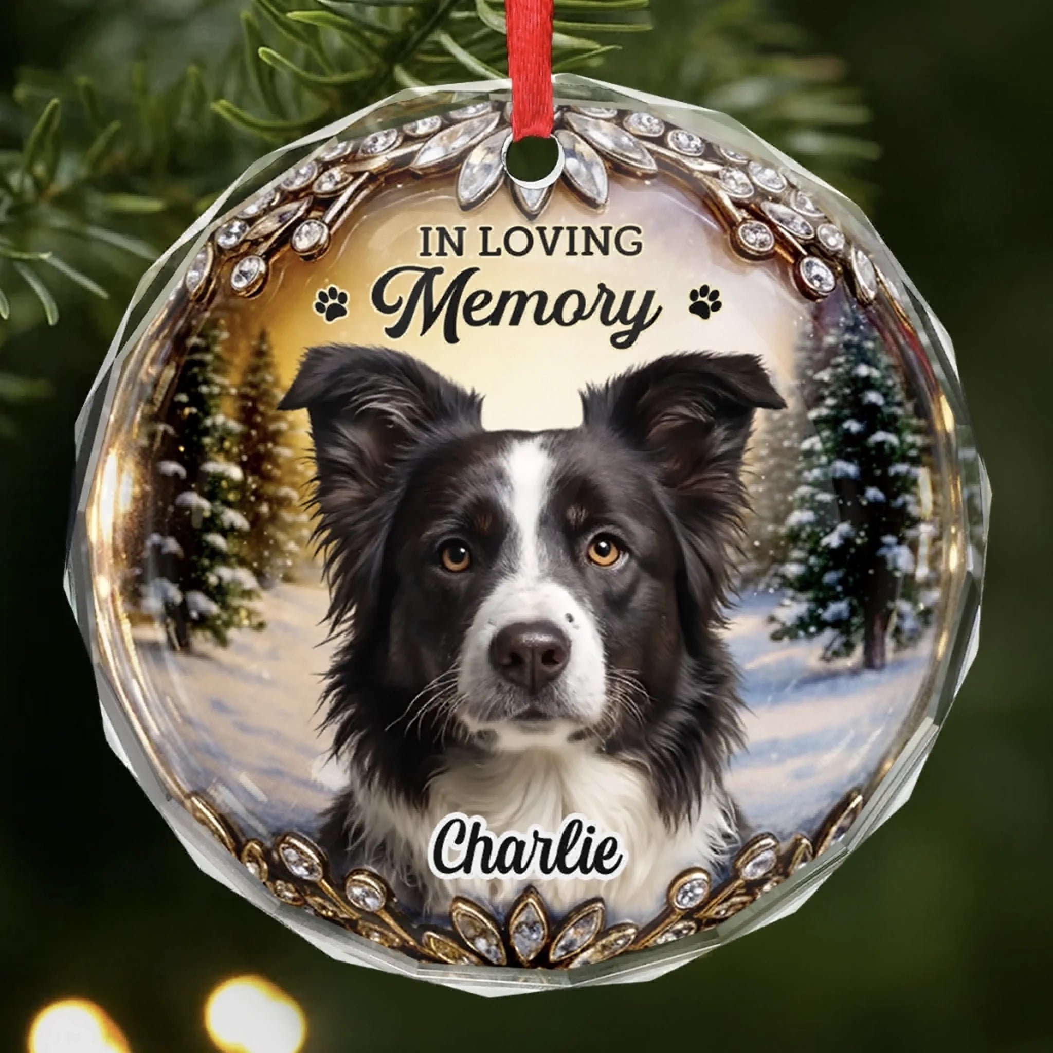 Custom Photo Circle Glass Ornament - Personalized Pet Christmas Memorial Sympathy Gifts For Dogs, Cats - Warm Memories Forever Loved