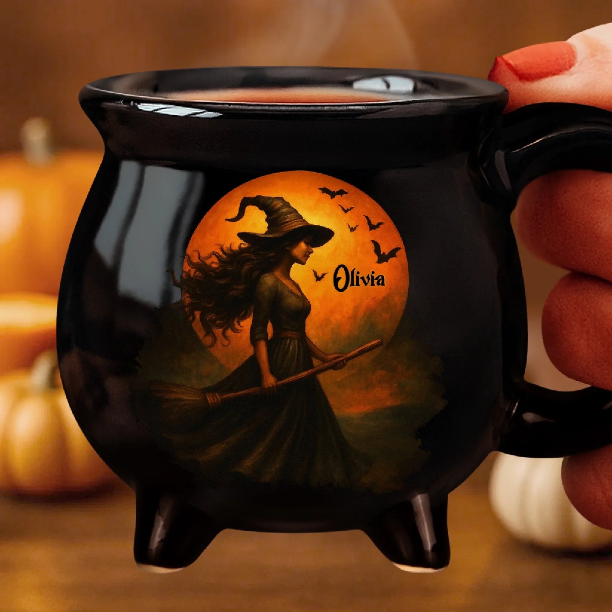 Custom Witch Cauldron Coffee Mug - Personalized Halloween Witchy Gifts For Besties, Sisters, BFF, Family, Yourself - Witching You A Wicked Brew