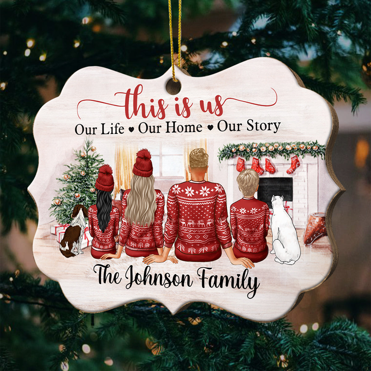 This Is Us - Our Life, Our Home, Our Story - Personalized Custom Benelux Shaped Wood Christmas Ornament