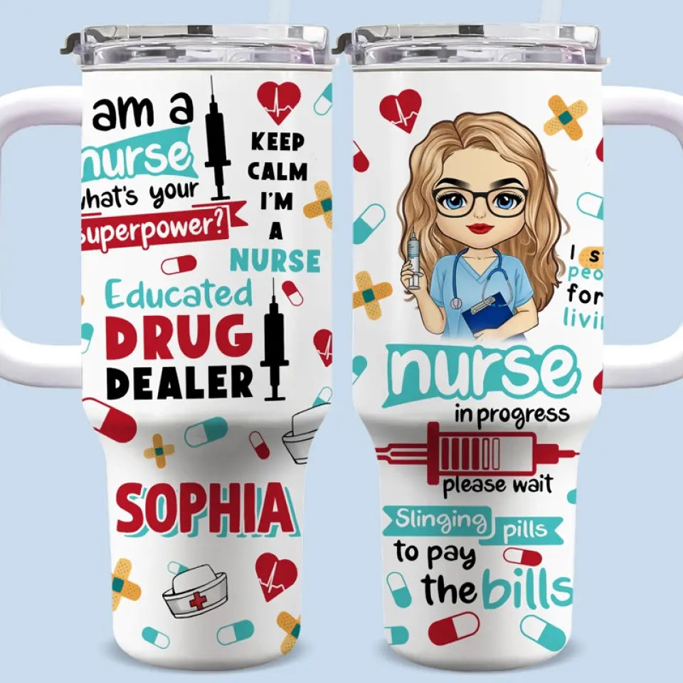 The Heart Of Healthcare - Nurse Personalized Custom 40 Oz Stainless Steel Tumbler With Handle - Appreciation, Thank You Gift, Nurse Life