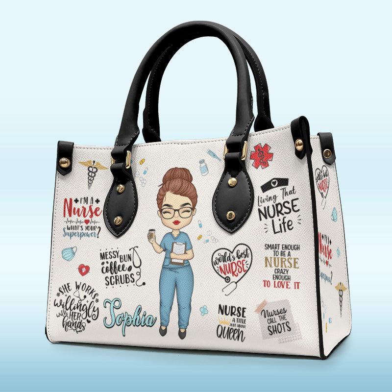 You Are Our Angels In Scrubs - Nurse Personalized Custom Leather Handbag - Appreciation, Thank You Gift, Nurse Life, Doctor Life