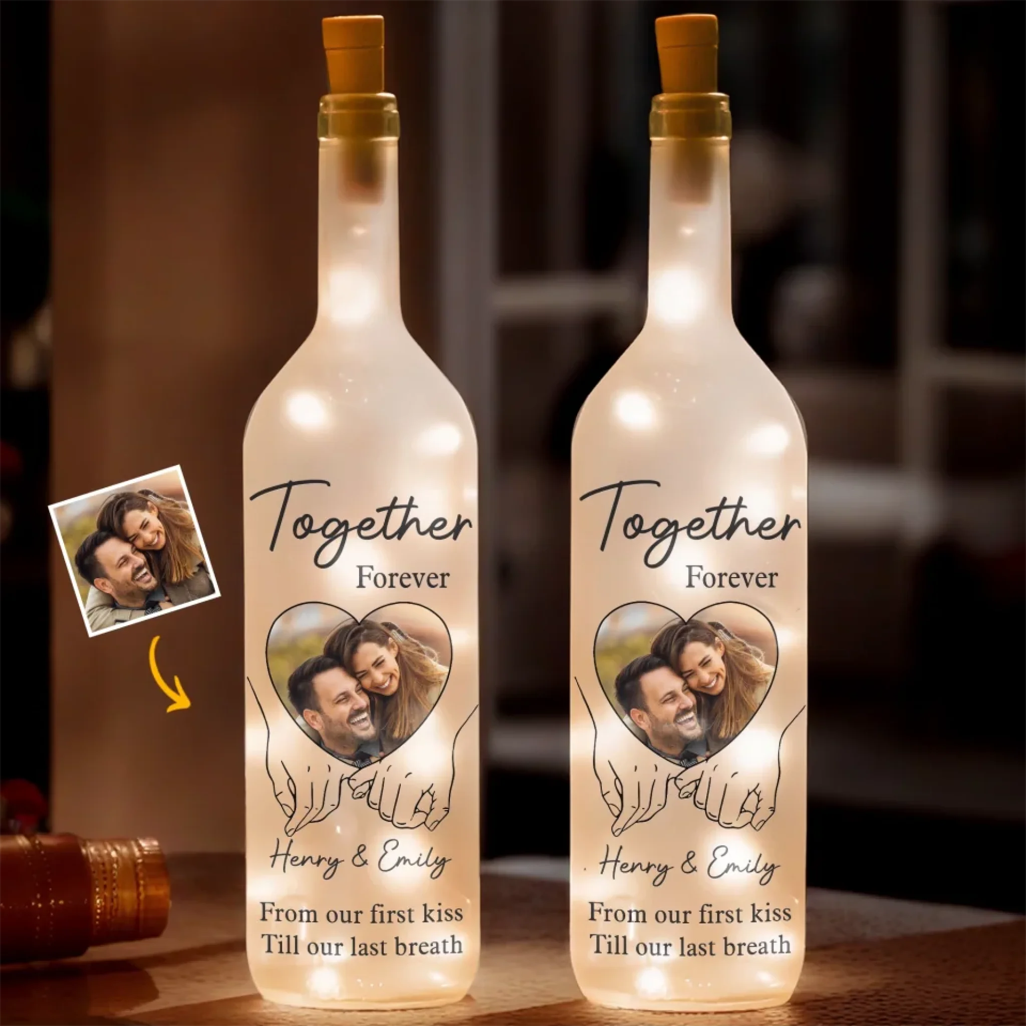 Custom Photo Loving You Endlessly - Couple Personalized Custom Bottle Lamp - Gift For Husband Wife, Anniversary