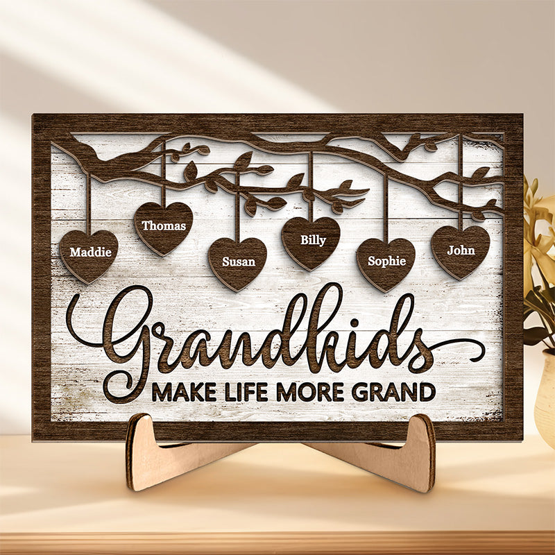 I Love My Grandkids - Family Personalized Custom 2-Layered Wooden Plaque With Stand - House Warming Gift For Grandma