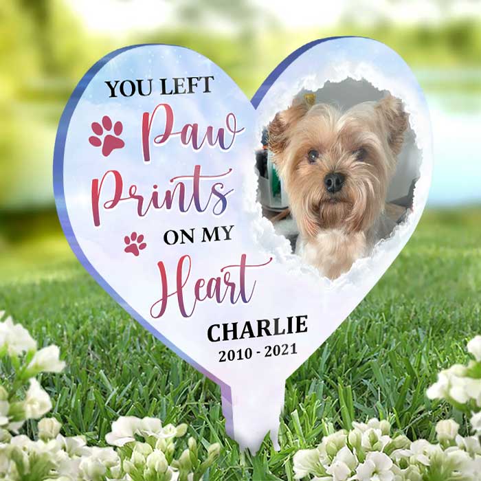 You Left Paw Prints On Our Hearts - Personalized Custom Acrylic Garden Stake