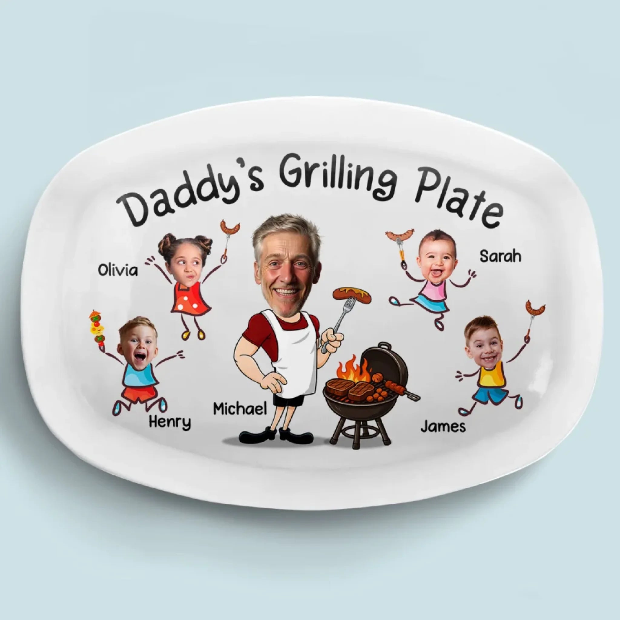 Custom Photo Serving Up Love, One BBQ At A Time - Family Personalized Custom Platter - Father's Day, Gift For Dad, Grandpa