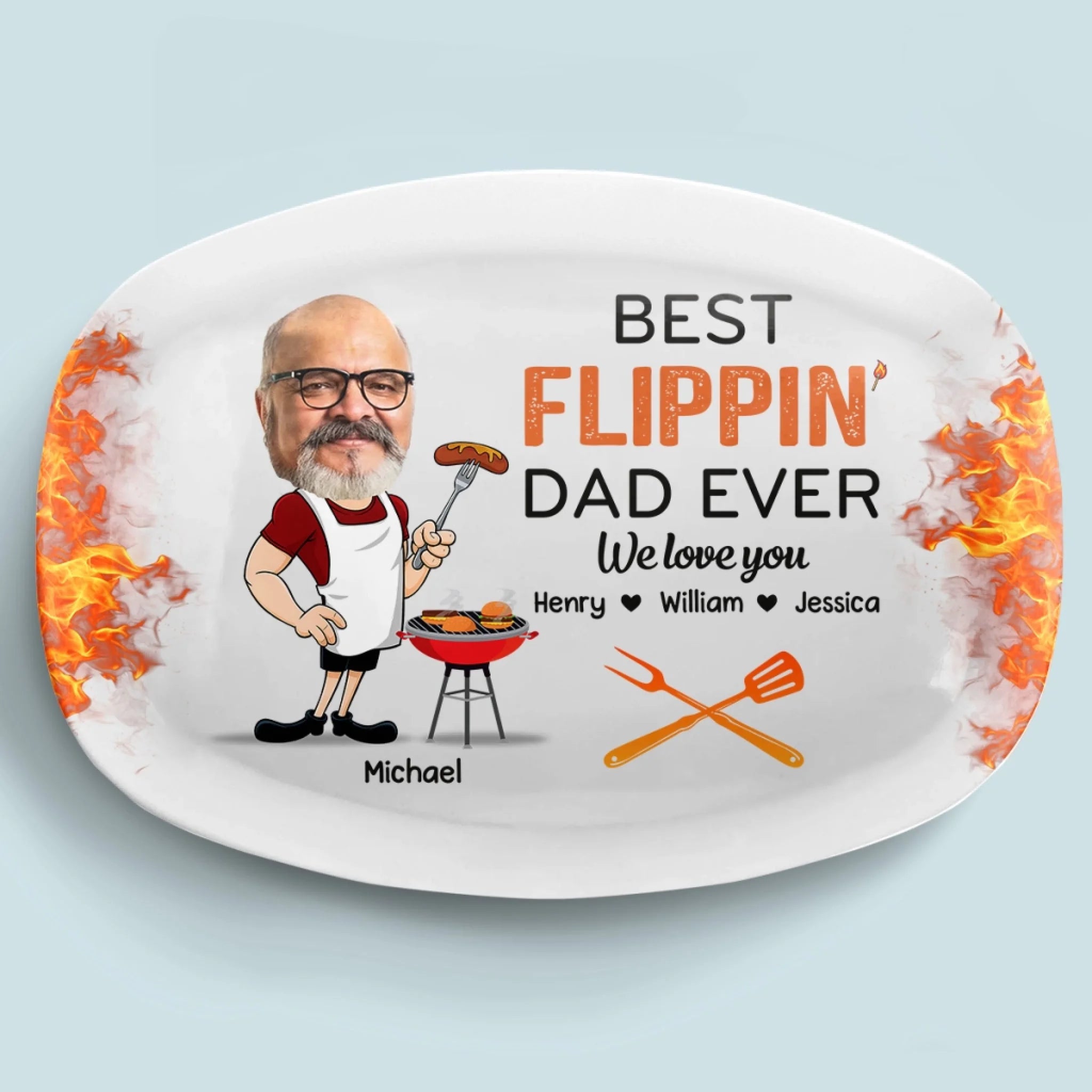 Custom Photo King Of The Grill, Hero Of The House - Family Personalized Custom Platter - Father's Day, Gift For Dad, Grandpa