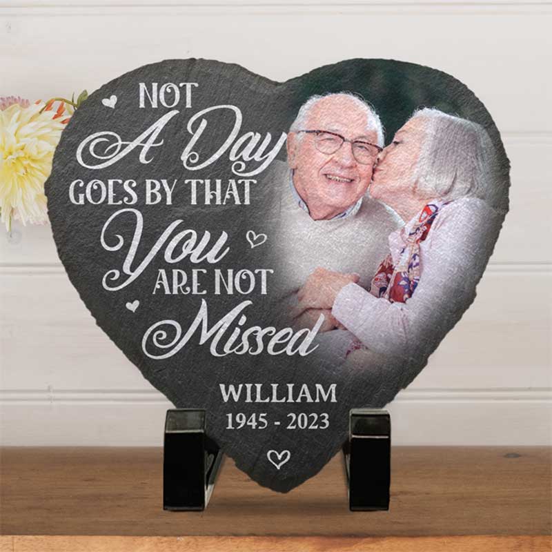 Custom Photo Not A Day Goes By That You Are Not Missed - Memorial Personalized Custom Heart Shaped Stone With Stand - Sympathy Gift For Family Members