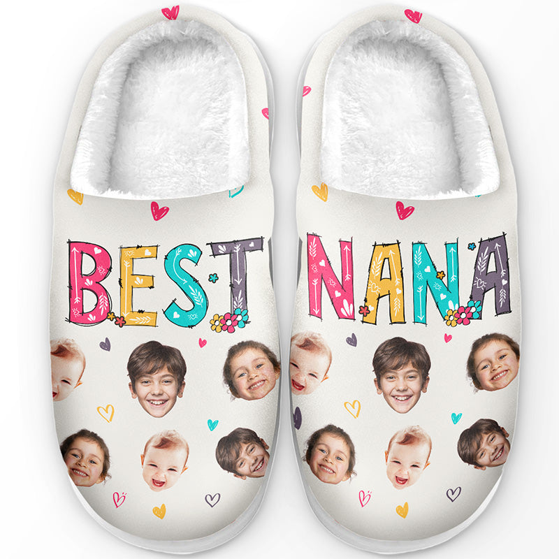 Custom Photo Best Nana Ever - Family Personalized Custom Fluffy Slippers - Gift For Mom, Grandma