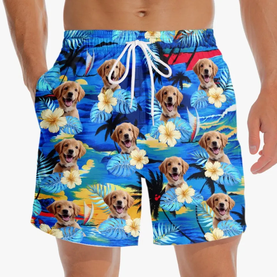 Custom Photo Tropical Hawaiian Aloha Men Beach Shorts - Personalized Summer Vacation And Travel Gifts For Family, Dog Cat Lovers - Life Is Better With Sandy Paws