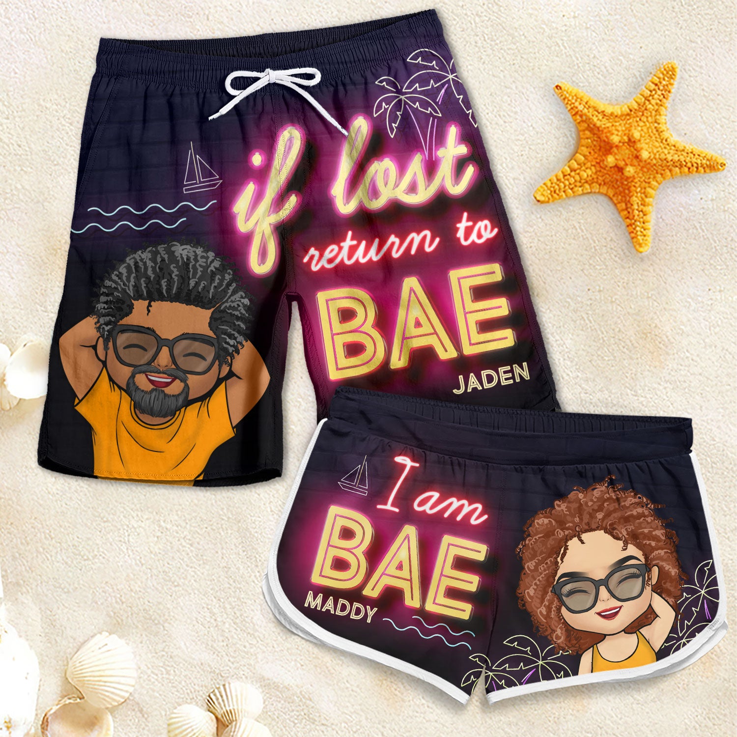 Return To Bae, I'm Bae - Personalized Couple Beach Shorts - Gift For Couples, Husband Wife
