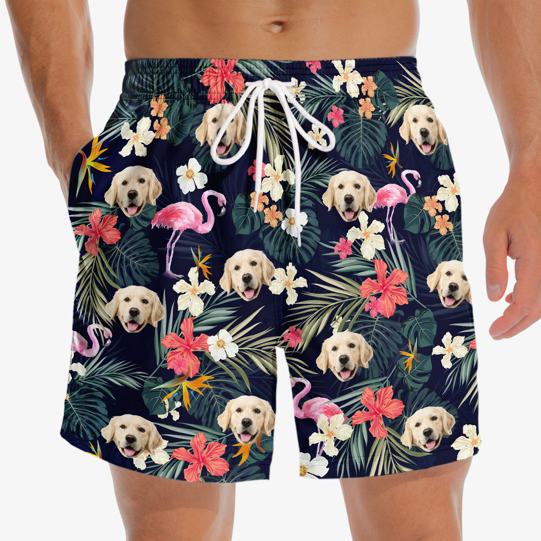 Custom Photo Dose Of Vitamin Sea - Dog & Cat Personalized Custom Tropical Hawaiian Aloha Men Beach Shorts - Summer Vacation Gift, Birthday Party Gift For Pet Owners, Pet Lovers
