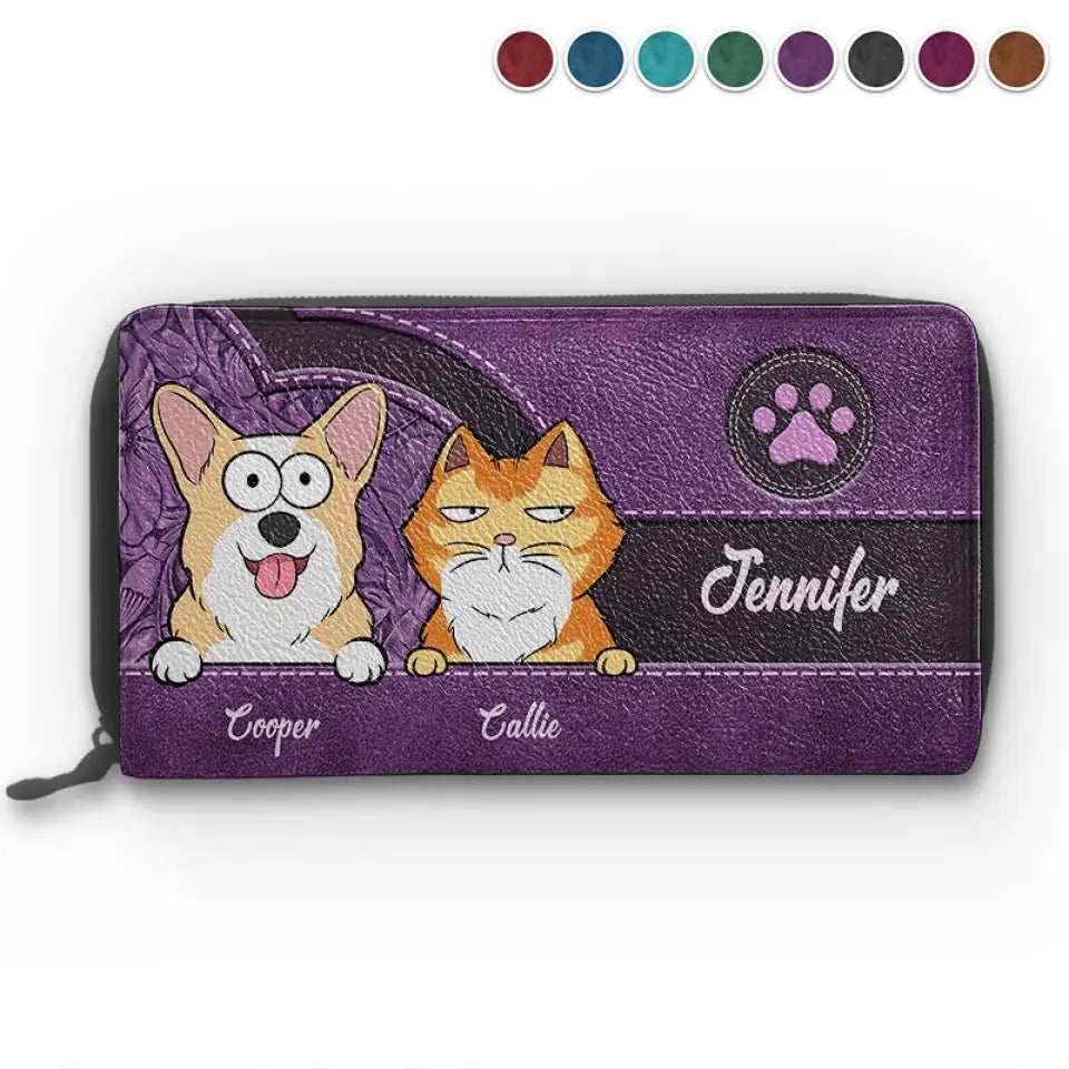 Our Fur Mom Brings Us Everywhere - Dog & Cat Personalized Custom Leather Long Wallet - Gift For Pet Owners, Pet Lovers