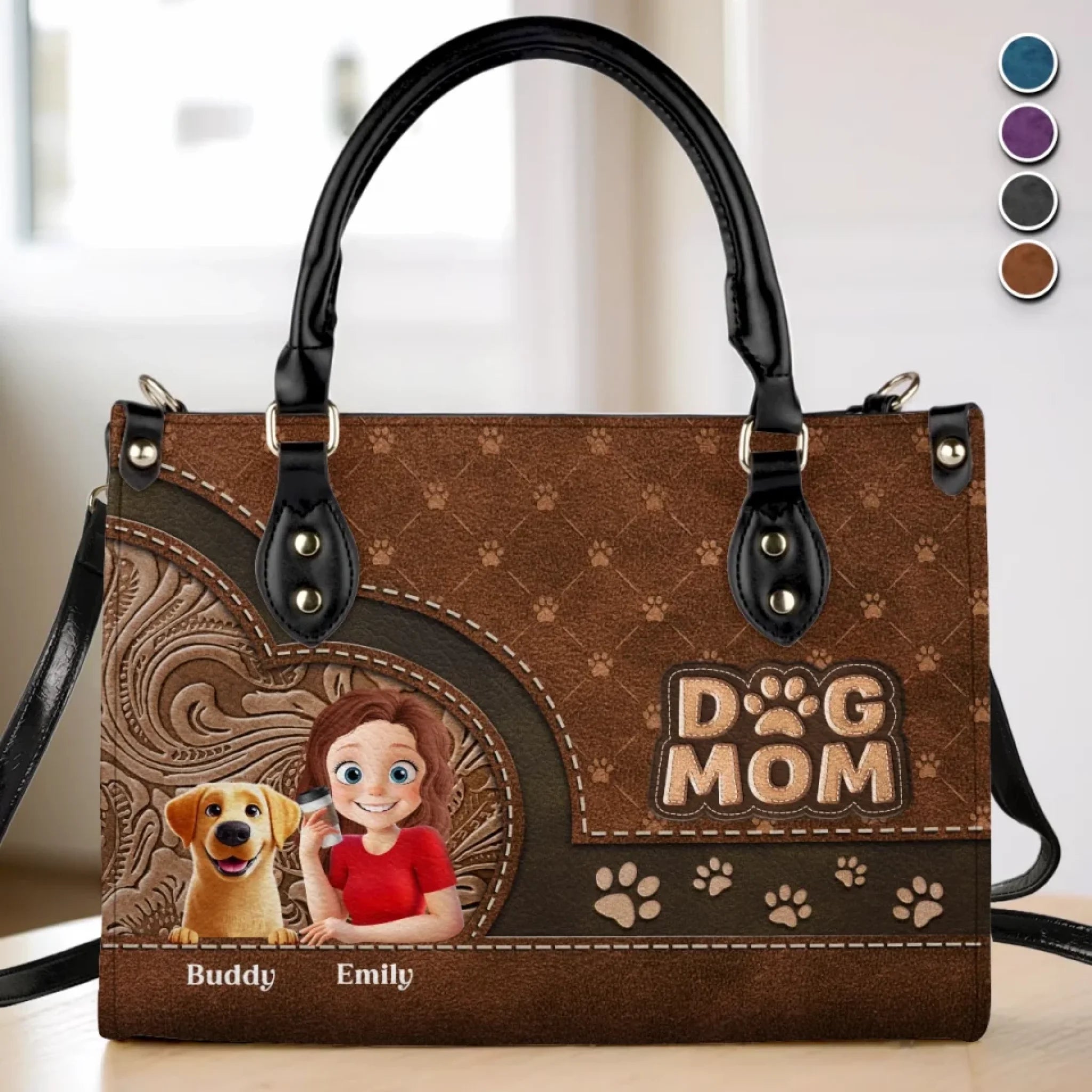 Just A Girl And Her Pup - Dog Personalized Custom Leather Handbag - Mother's Day, Gift For Pet Owners, Pet Lovers