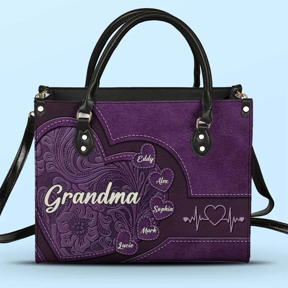 Grandmothers Are The Roots Of A Family Tree - Family Personalized Custom Leather Handbag - Gift For Mom, Grandma