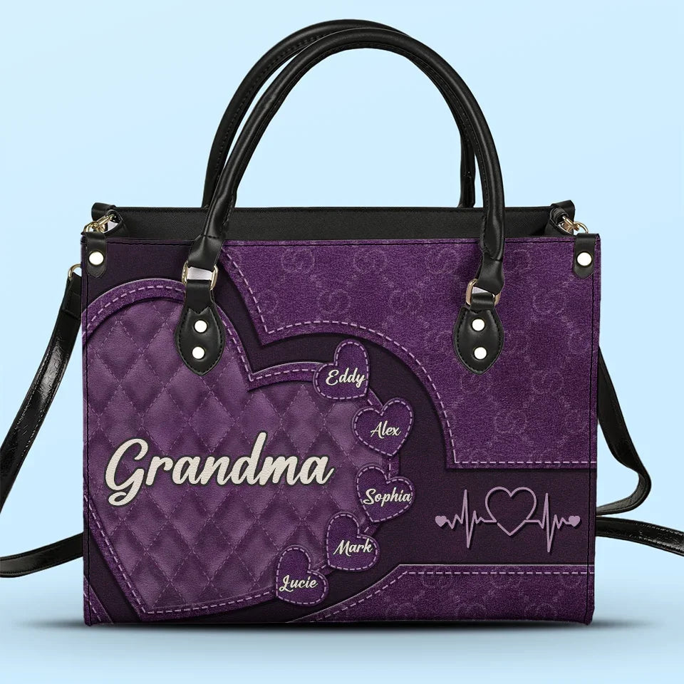 Grandma’s Love Is Endless - Family Personalized Custom Leather Handbag - Gift For Mom, Grandma