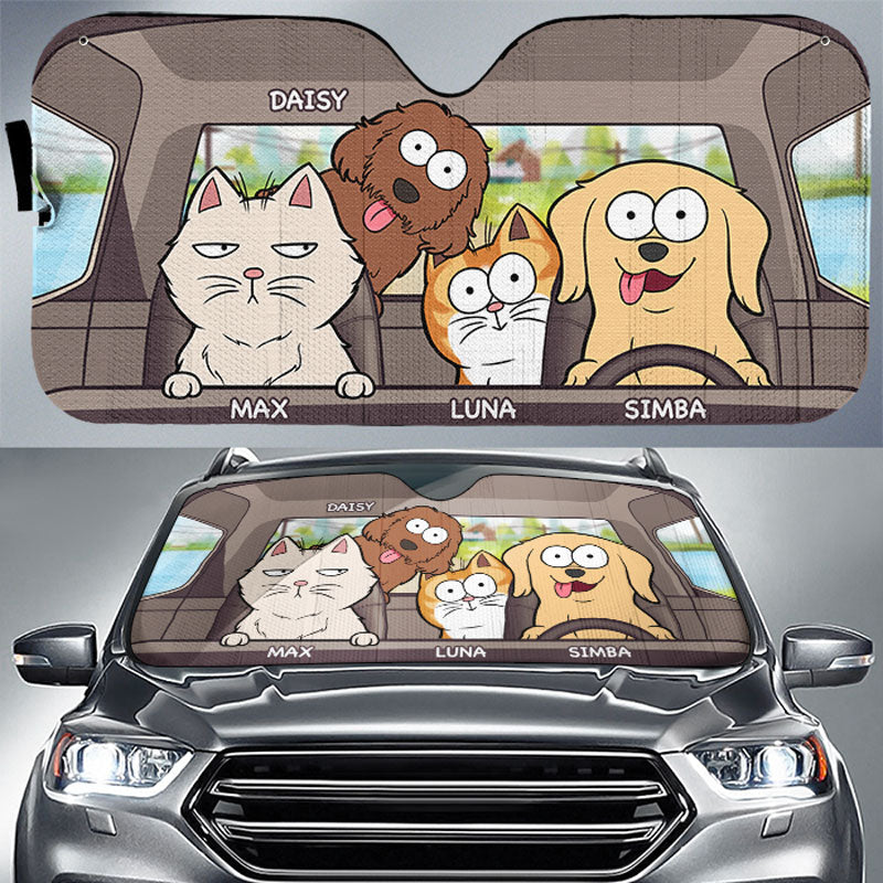Pet's Trip - Dog & Cat Personalized Custom Auto Windshield Sunshade, Car Window Protector - Gift For Pet Owners, Pet Lovers
