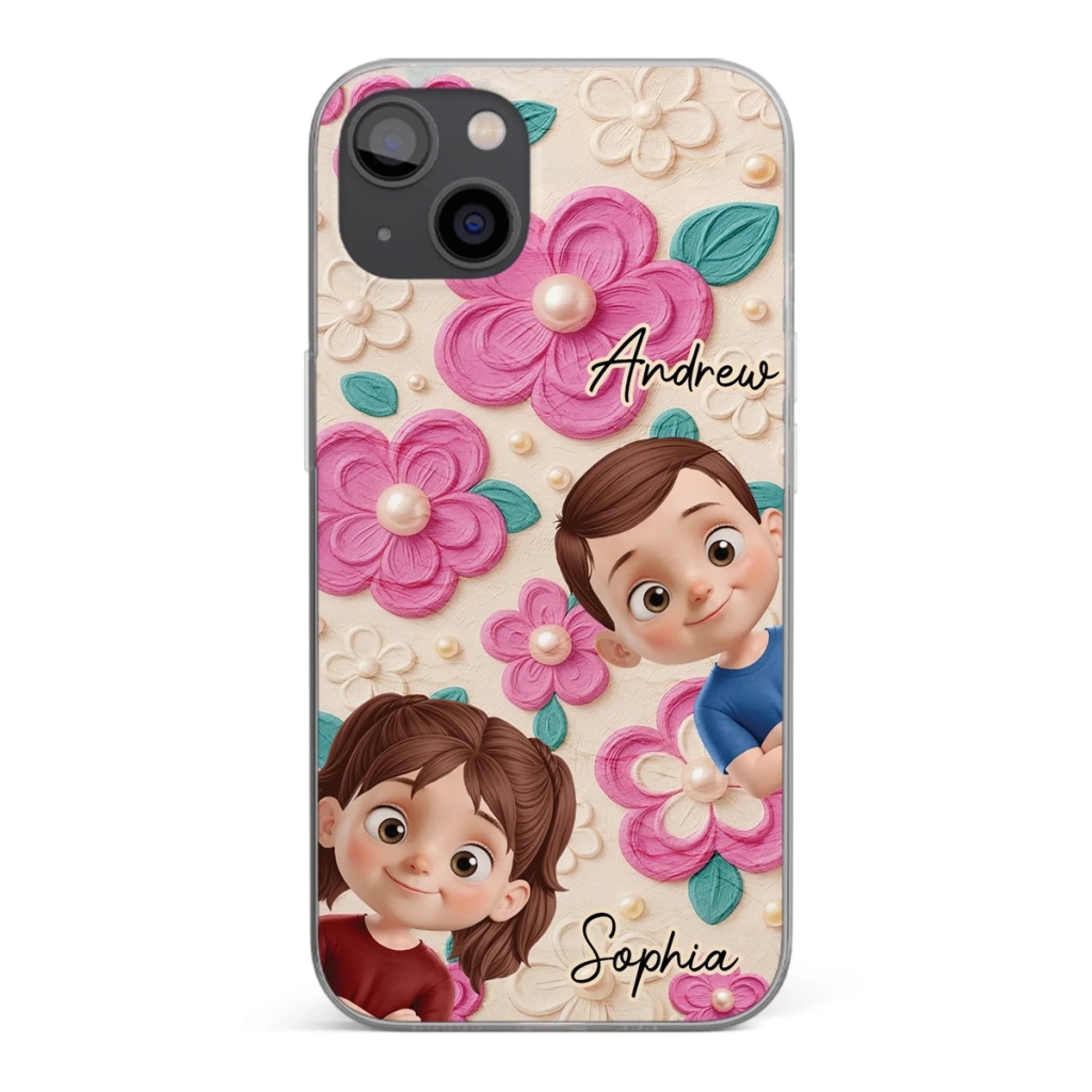 Custom 3D Inflated Effect Printed Clear Phone Case - Personalized Birthday Gifts For Mom, Grandma - Blossoms And Precious Little Faces