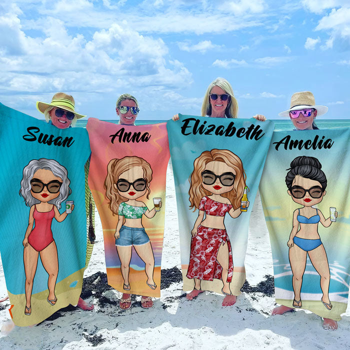 Couple Chibi Summer Vacation - Personalized Beach Towel - Gift For Couples, Husband & Wife