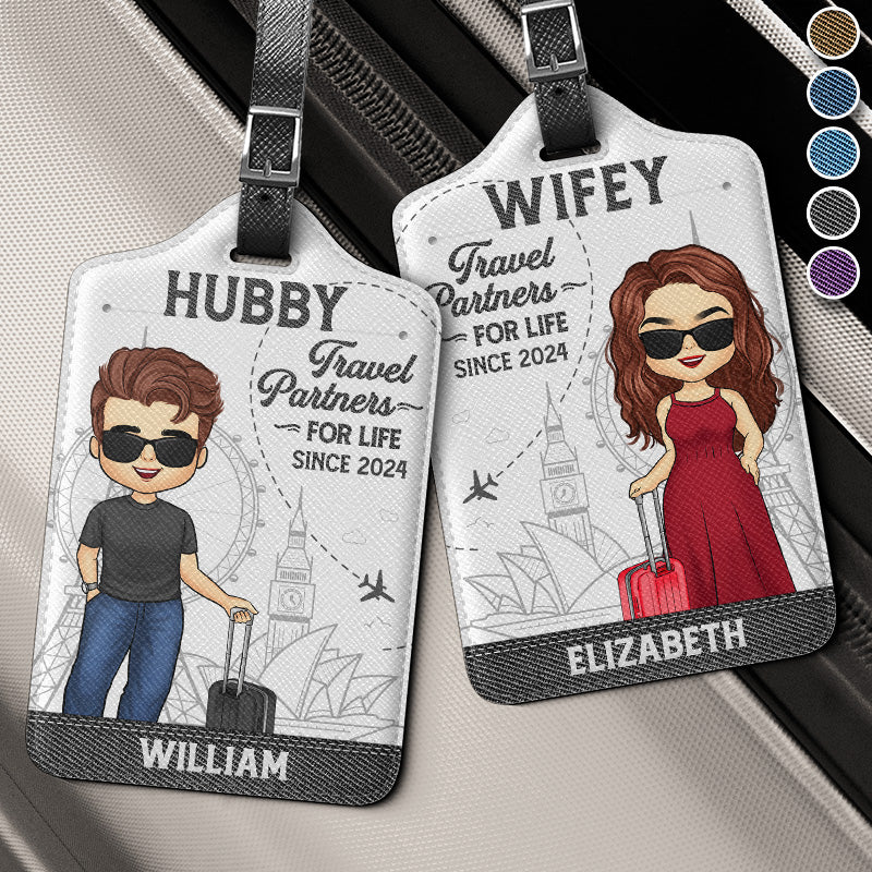 Hubby & Wifey, Travel Partners For Life - Travel Personalized Custom Combo 2 Luggage Tags - Holiday Vacation Gift, Gift For Adventure Travel Lovers, Husband Wife, Anniversary
