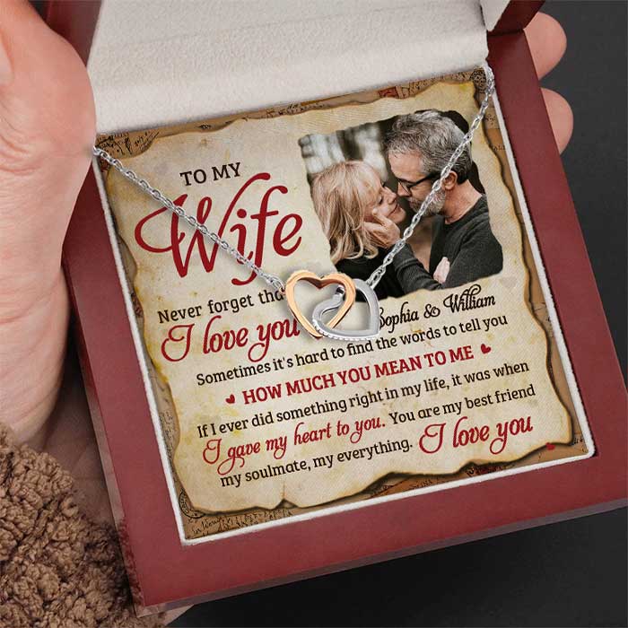 You Mean So Much To Me - Upload Image, Gift For Couples - Personalized Interlocking Hearts Necklace