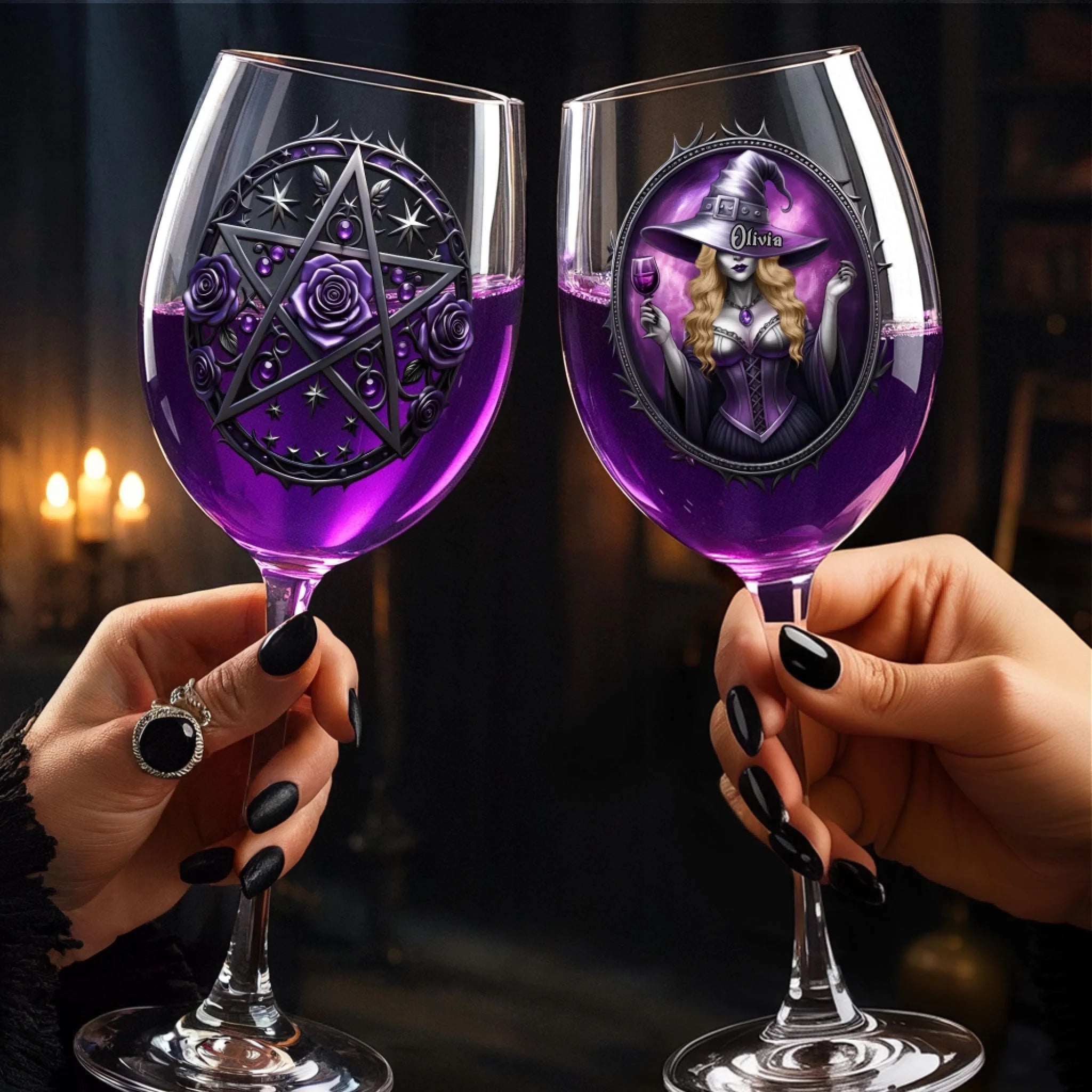 Custom Stemmed Wine Glass - Personalized Best Friend Birthday Gifts For Women, Besties, Sisters, BFF - Witch Vibes Only This Halloween