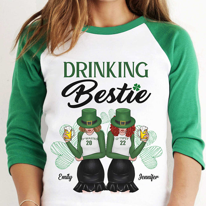 She's My Drinking Bestie - Gift For Besties, Personalized St. Patrick's Day Unisex Raglan Shirt