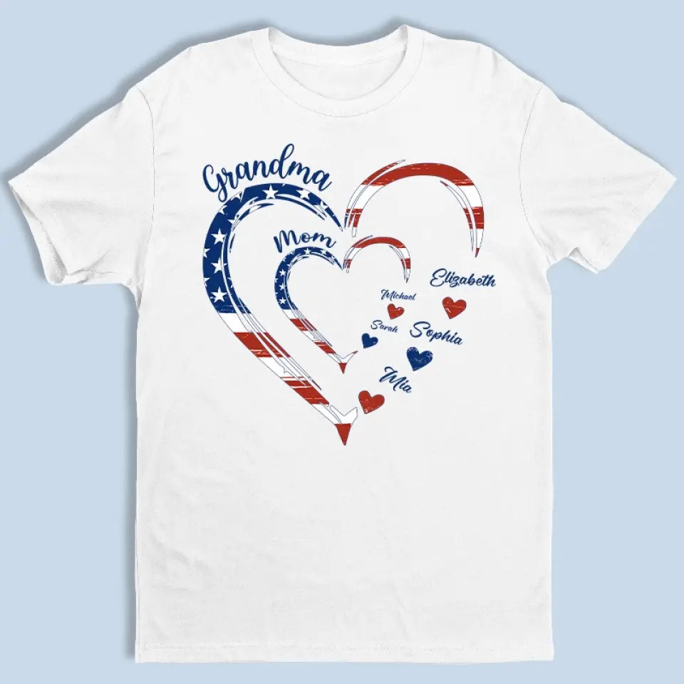 Custom American Flag Unisex T-shirt, Hoodie, Sweatshirt - Personalized 4th Of July Gifts For Mom, Grandma - Being Grandma Mom Makes My Life Complete
