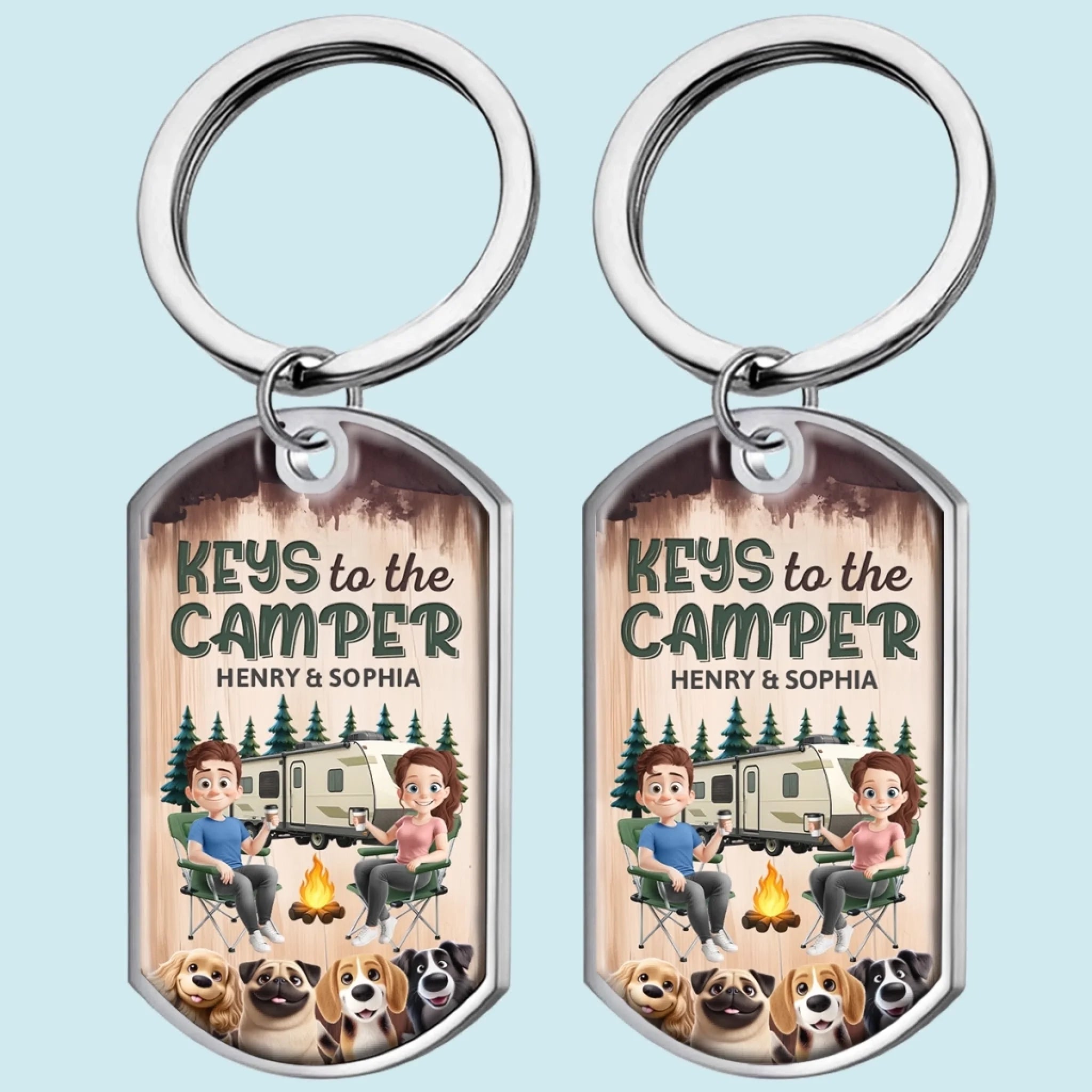 Custom Keychain - Personalized Birthday Camping Gifts For Husband And Wife, Dog Cat Lovers - Camper Vibes Only