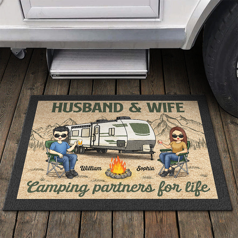 Husband And Wife, Camping Partners For Life - Camping Personalized Custom Home Decor Decorative Mat - House Warming Gift For Husband Wife, Camping Lovers