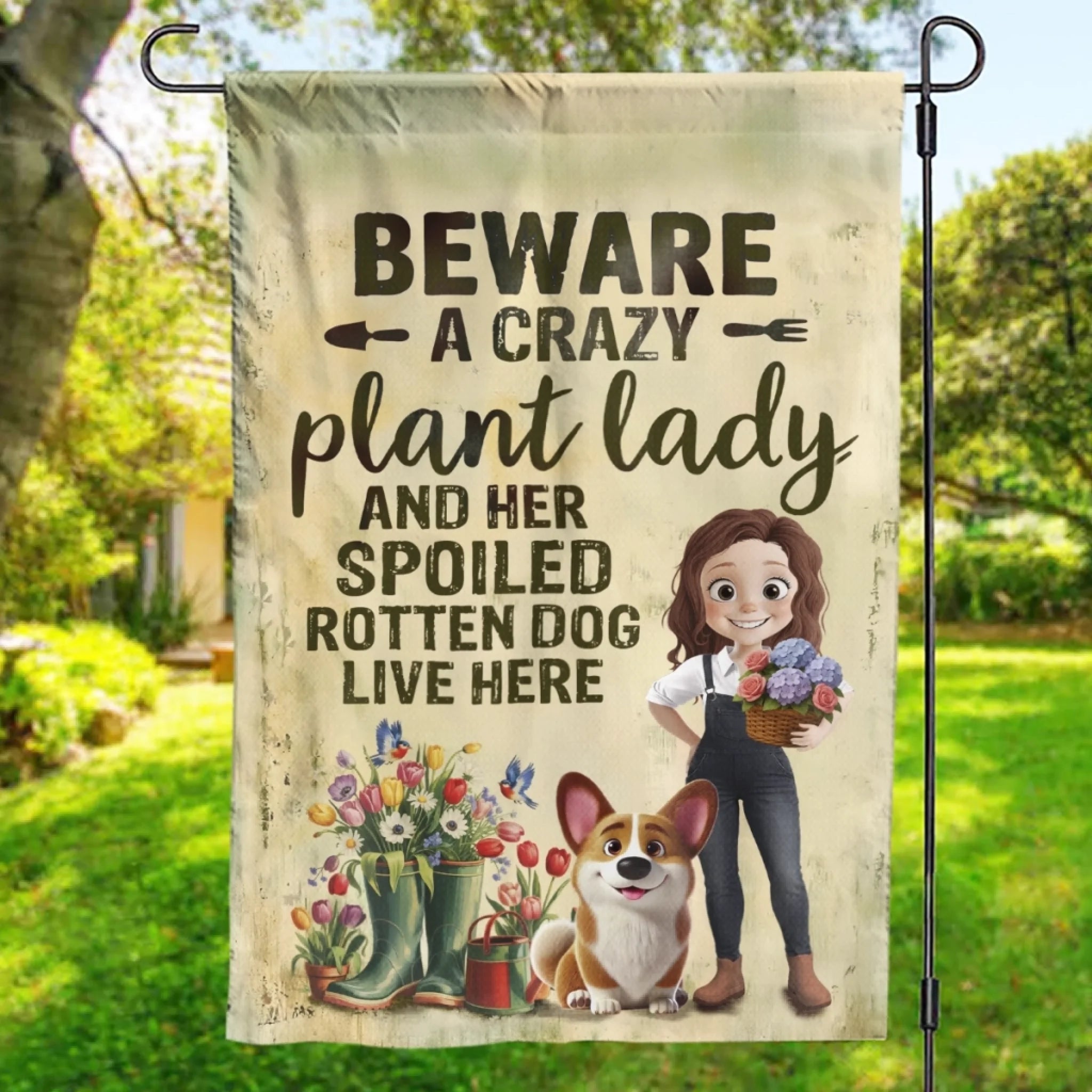 Custom Flag - Personalized Garden Gifts For Gardeners, Dog Lovers, Dog Dad And Mom - Crazy Plant Lady With A Dog Boss