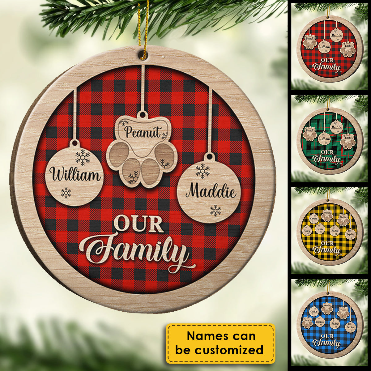 Happy Christmas With Our Family - Personalized Custom Round Shaped Wood Christmas Ornament