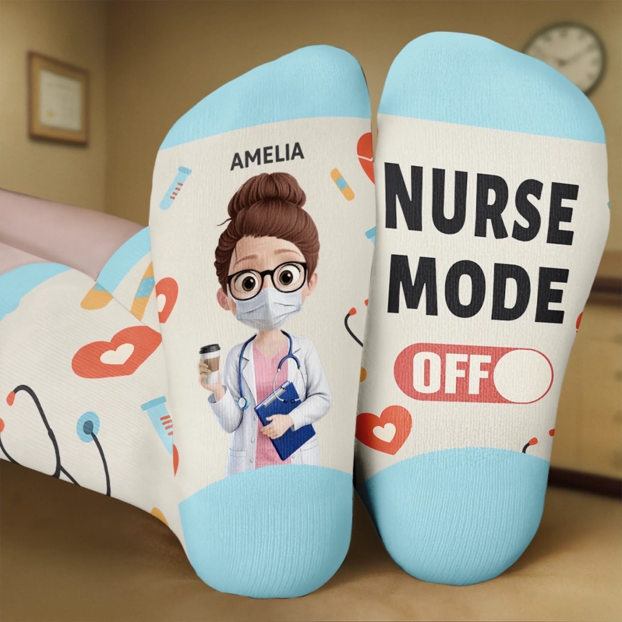 Custom Crew Socks - Personalized Birthday Gifts For Nurse - Nurse Mode