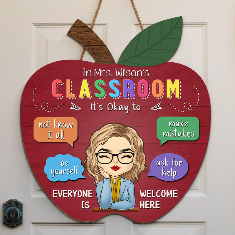 Everyone Is Welcome Here - Teacher Personalized Custom Round Shaped Home Decor Wood Sign - House Warming Gift For Teacher, Back To School