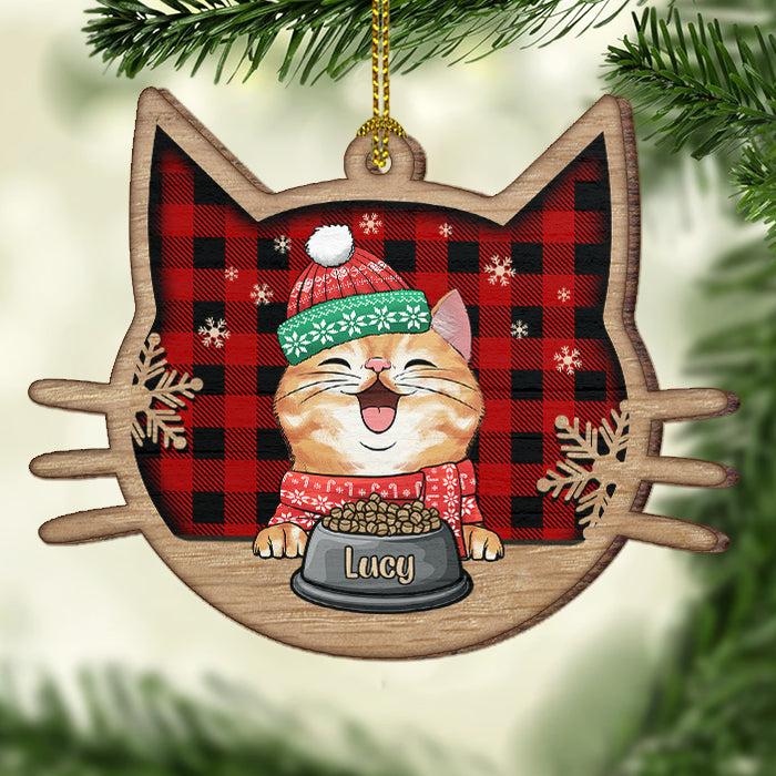 Happy Cat On Christmas Day - Personalized Custom Cat Face Shaped Wood Christmas Ornament