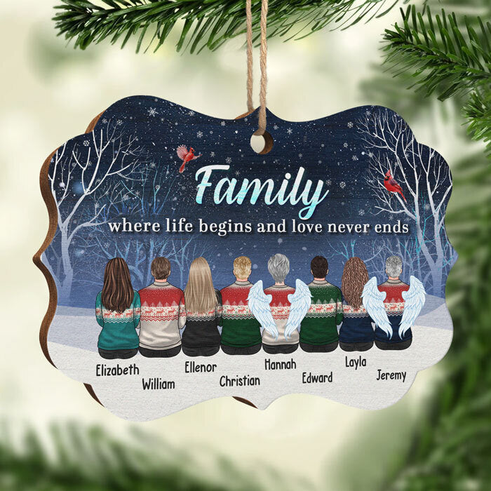 Family Where Life Begins And Love Never Ends - Personalized Custom Benelux Shaped Wood Christmas Ornament - Gift For Family, Christmas Gift