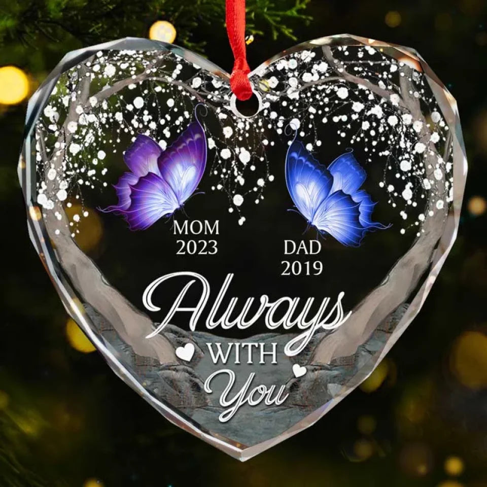 Like A Butterfly, You Are Free To Fly - Memorial Personalized Custom Heart Glass Ornament - Sympathy Gift, Christmas Gift For Family Members