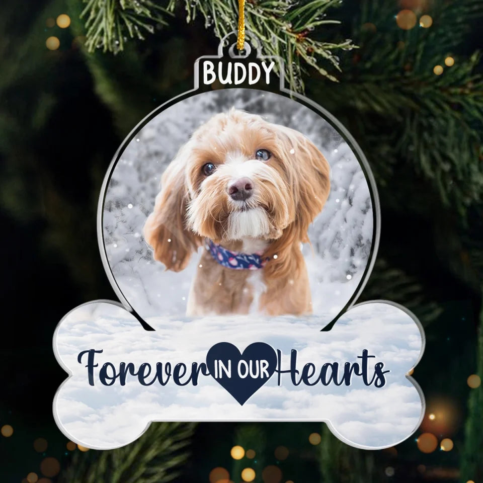 Custom Photo Forever In Our Hearts - Memorial Personalized Custom Ornament - Acrylic Custom Shaped - Sympathy Gift, Christmas Gift For Pet Owners, Pet Lovers